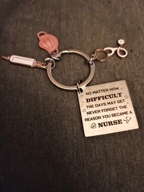 Nurse Keychain Charm - Silver Square Inspirational Tag with Pink  Charms